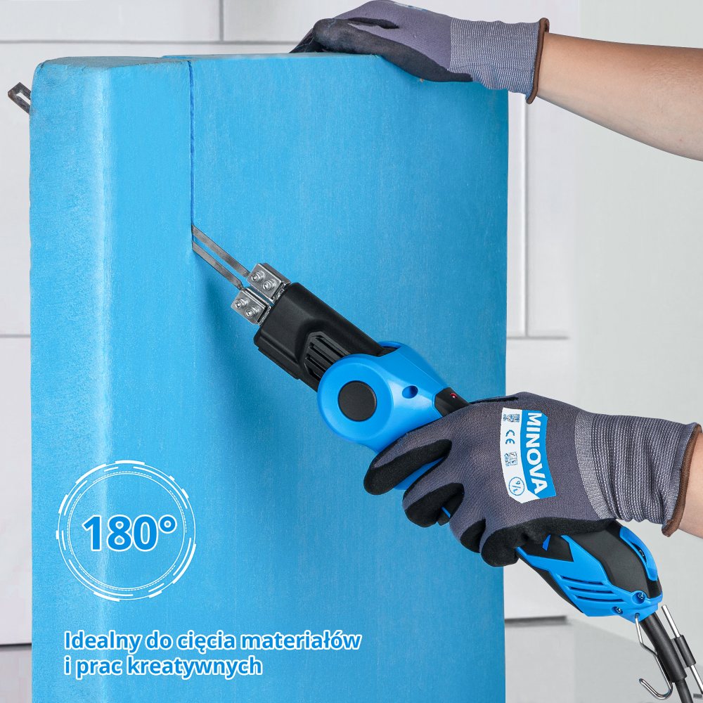 Nóż Termiczny Minova 7Y do cięcia materiałów w kolorze niebieskim. Idealny do cięcia materiałów i prac kreatywnych. W zestawie 6 ostrzy i chłodzenie powietrzem.